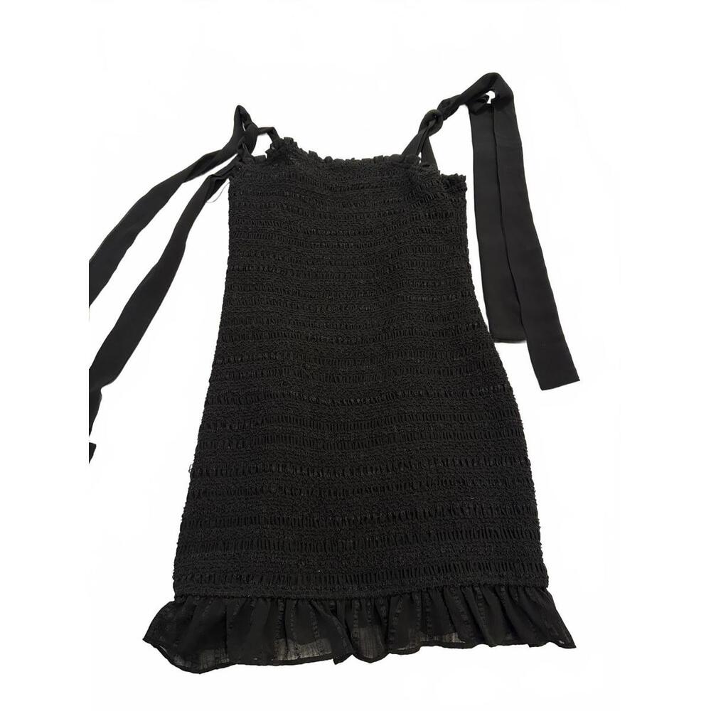 Endless Rose Black Smocked Mini Dress with Tie Straps